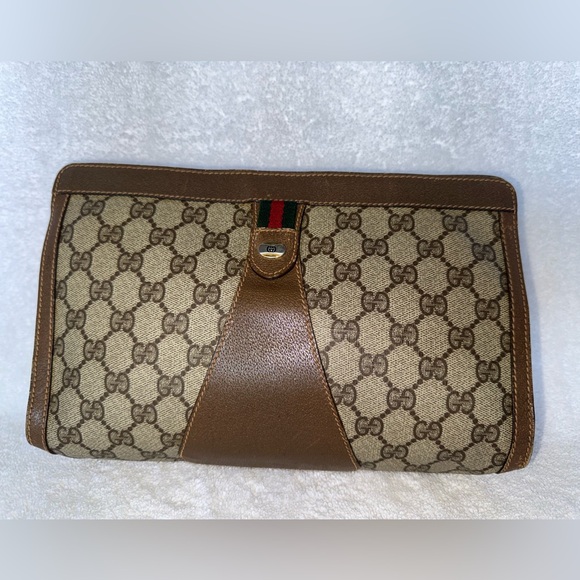Gucci Handbags - Gucci Vintage PVC/Leather GG Web Sherry Line Clutch.